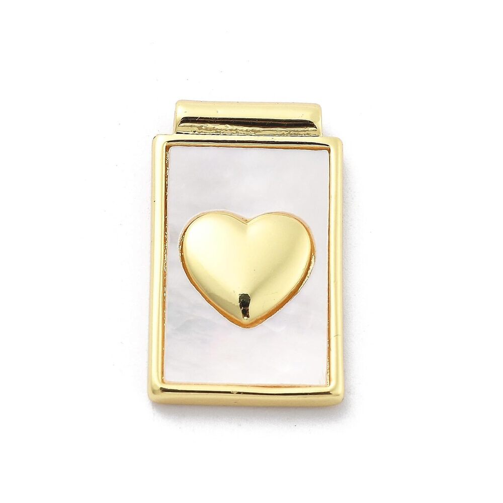 1891 5 pcs Rectangle with Heart Theme Brass Shell Charms Cute Love